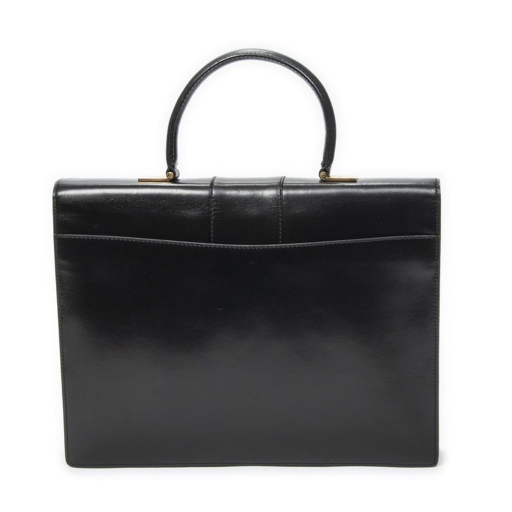 Celine Vintage Top Handle Flap Business Bag Black Calfskin Leather — view 5