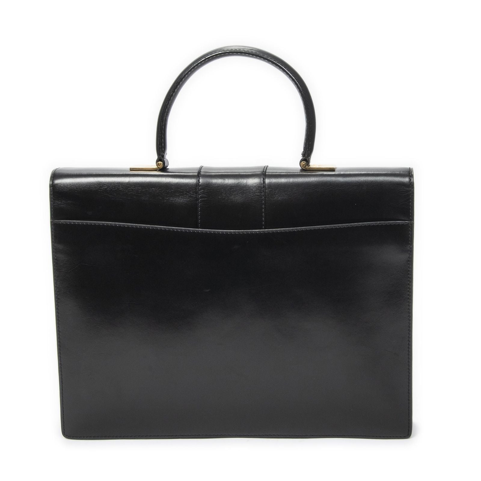 Celine Vintage Top Handle Flap Business Bag Black Calfskin Leather — view 5