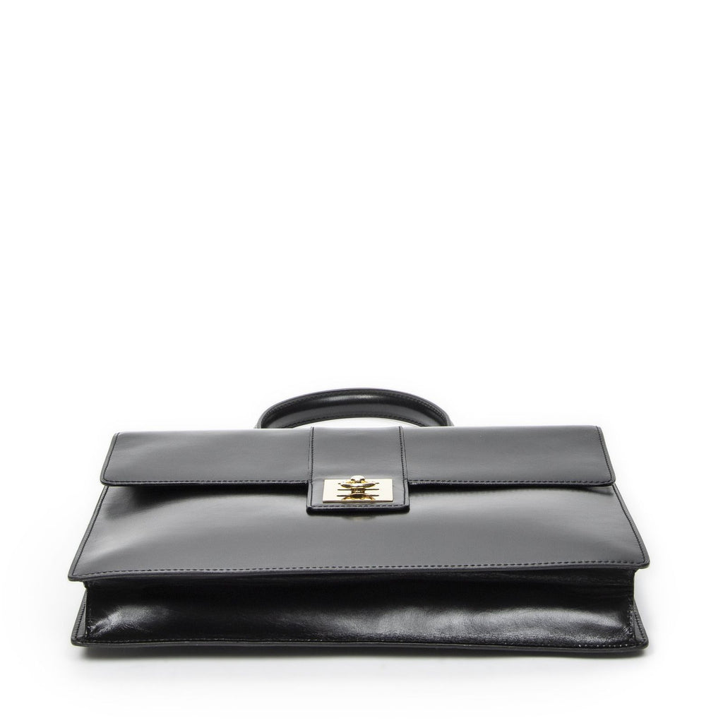 Celine Vintage Top Handle Flap Business Bag Black Calfskin Leather — view 6