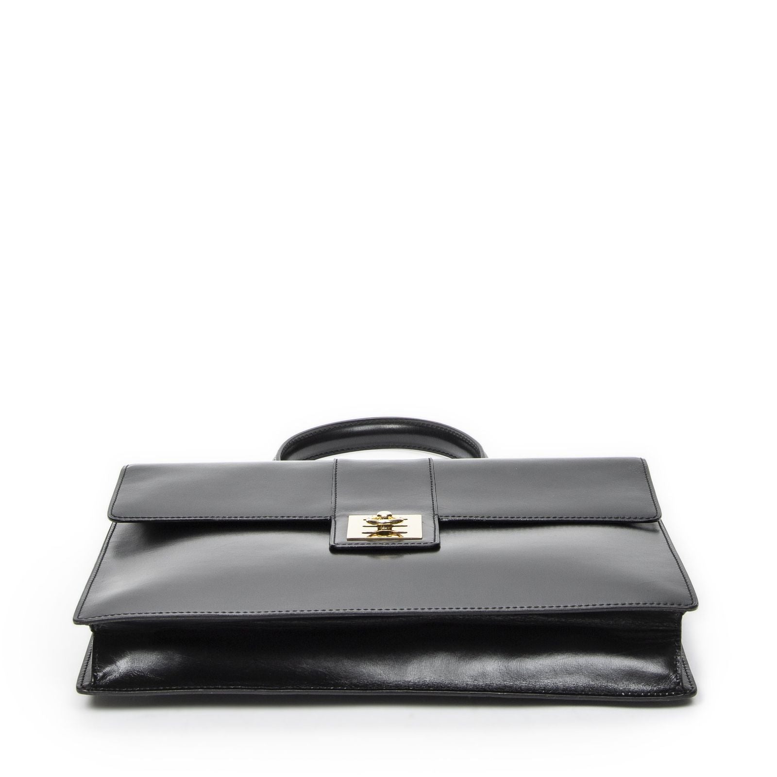 Celine Vintage Top Handle Flap Business Bag Black Calfskin Leather — view 6