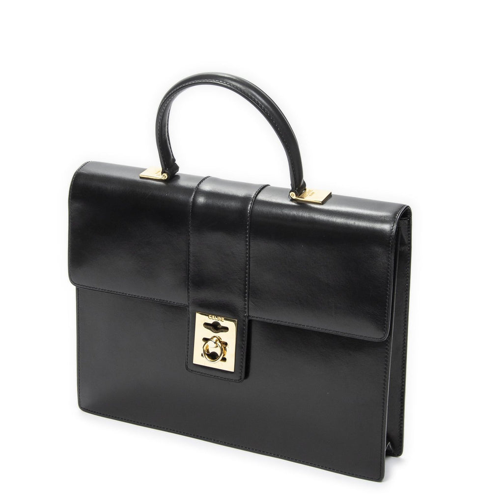 Celine Vintage Top Handle Flap Business Bag Black Calfskin Leather — view 2