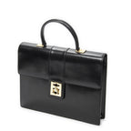 Celine Vintage Top Handle Flap Business Bag Black Calfskin Leather — view 2