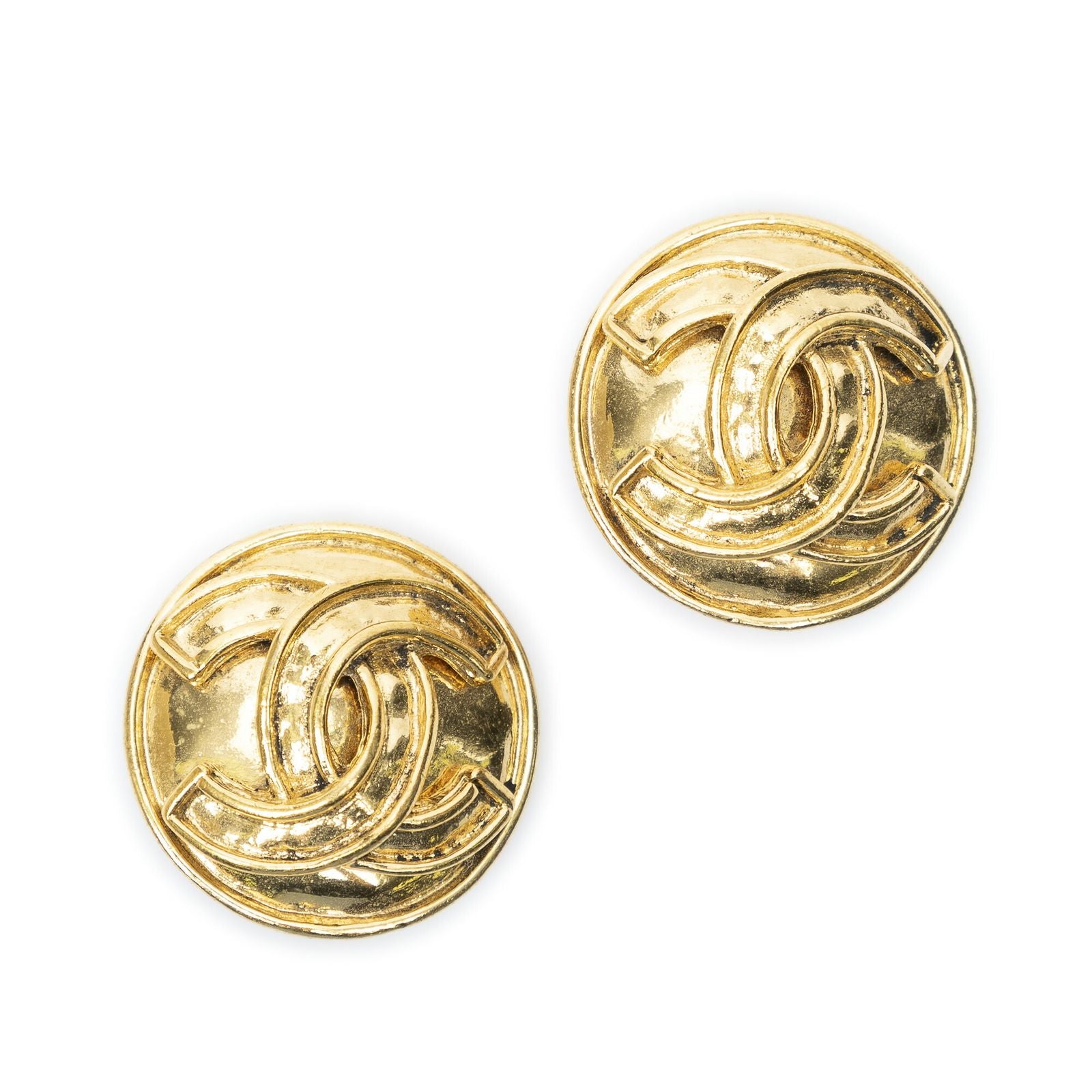Chanel CC Logo Round Clip Type Earrings Gold Plated