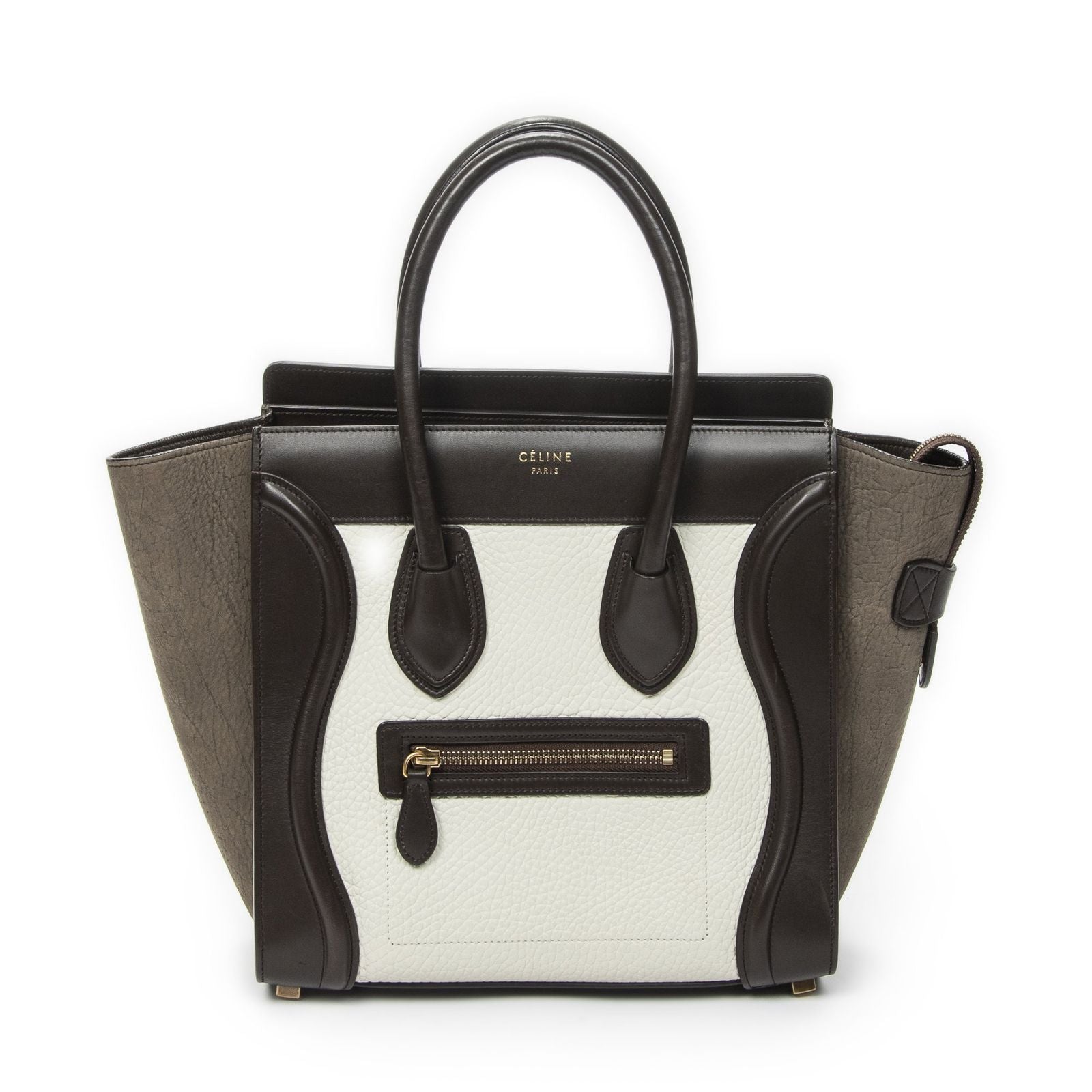 Celine Brown White Calfskin Leather Shoulder