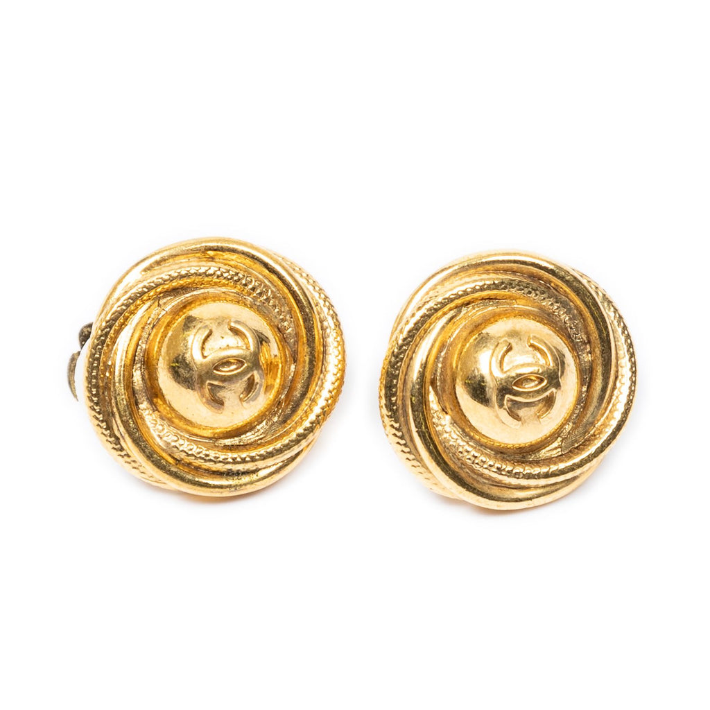 Chanel CC Logo Round Clip Type Earrings Gold Plated