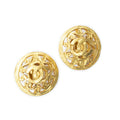 Chanel CC Logo Round Clip Type Earrings Gold Plated