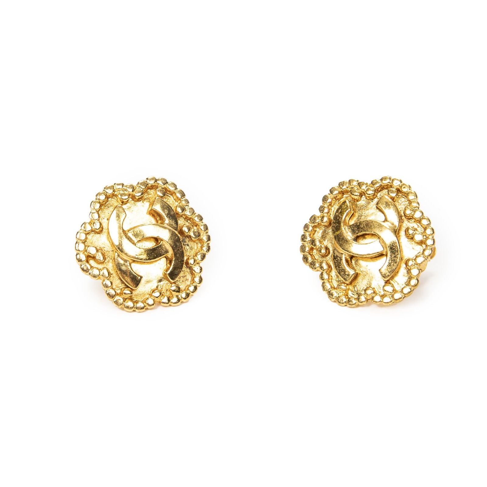 Chanel CC Logo Clip Type Earrings Gold Plated