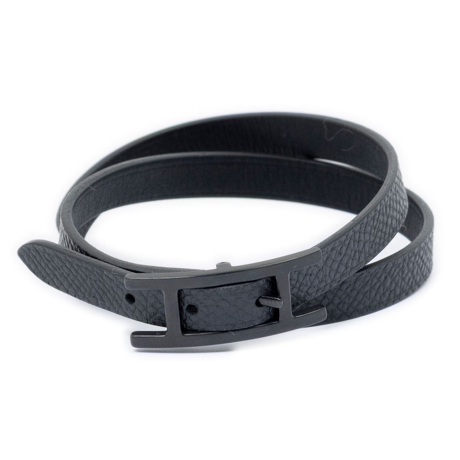 Hermes Behapi Double Tour Bracelet Black Leather