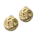 Chanel CC Logo Round Clip Type Earrings Gold Plated