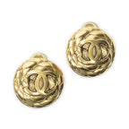 Chanel CC Logo Round Clip Type Earrings Gold Plated