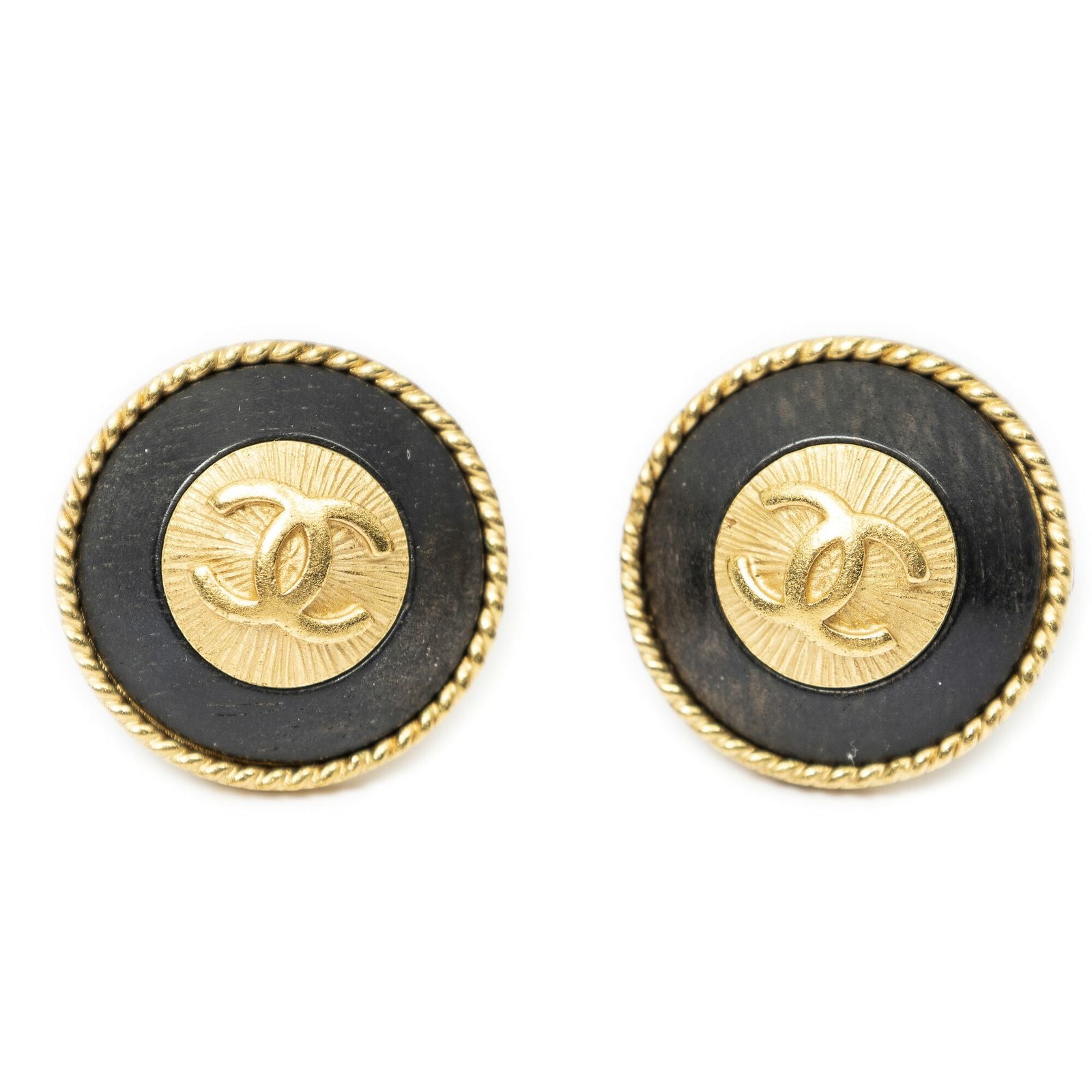 Chanel CC Logo Round Clip Type Earrings Gold Plated