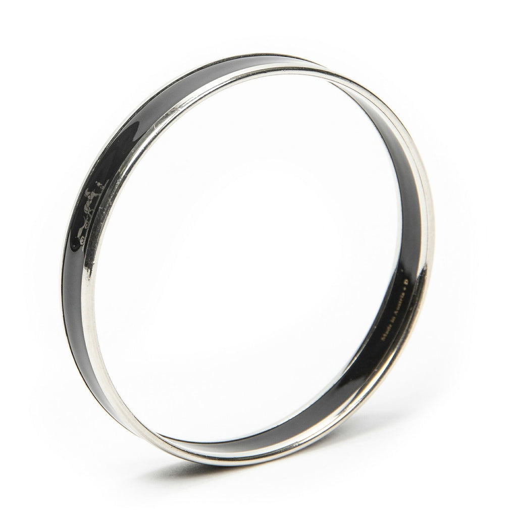 Hermes Enamel Bangle Black Silver Plating Bracelet