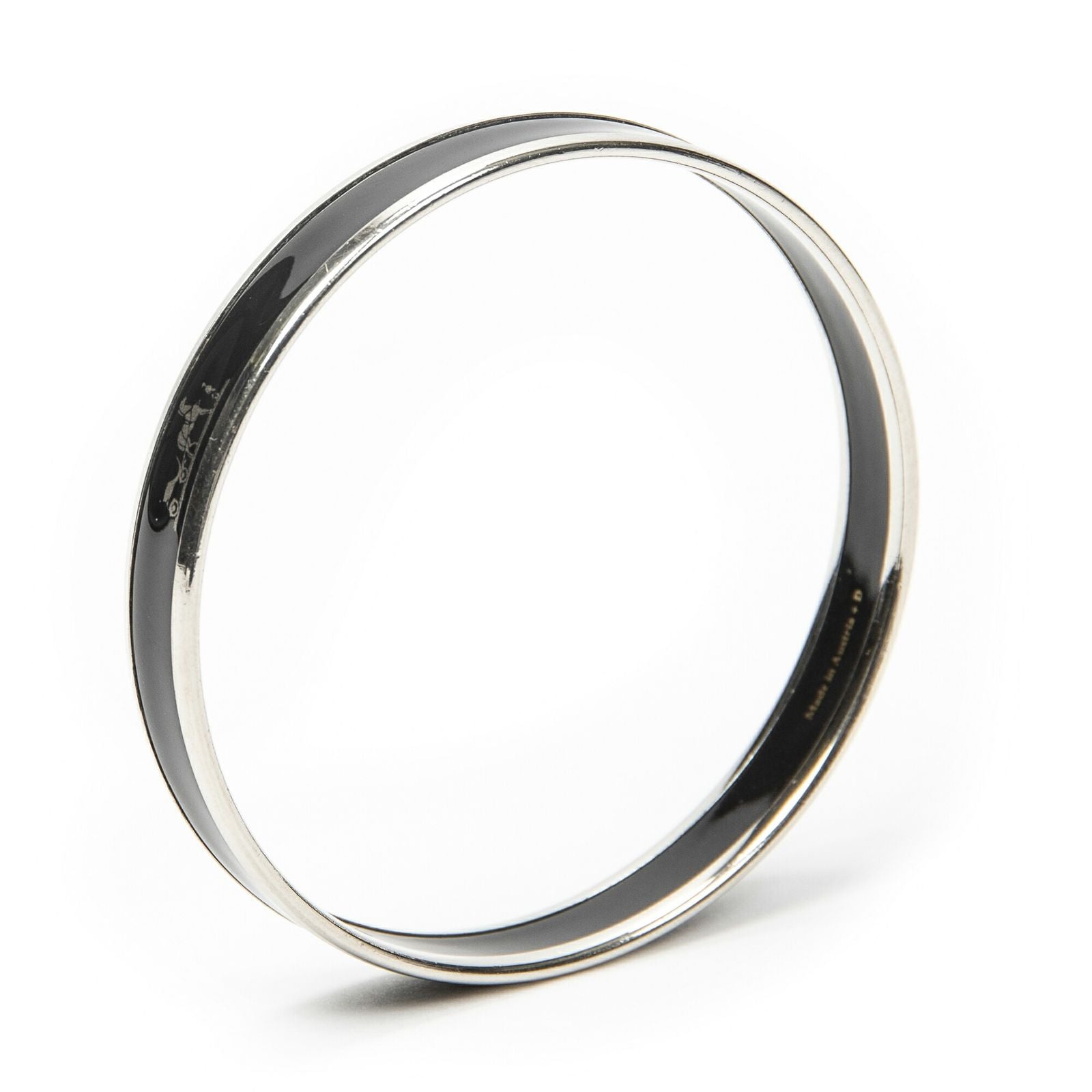 Hermes Enamel Bangle Black Silver Plating Bracelet