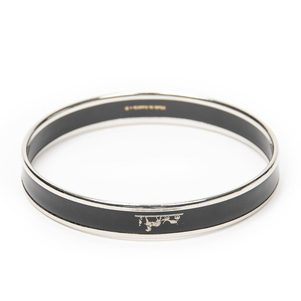Hermes Enamel Bangle Black Silver Plating Bracelet — view 3