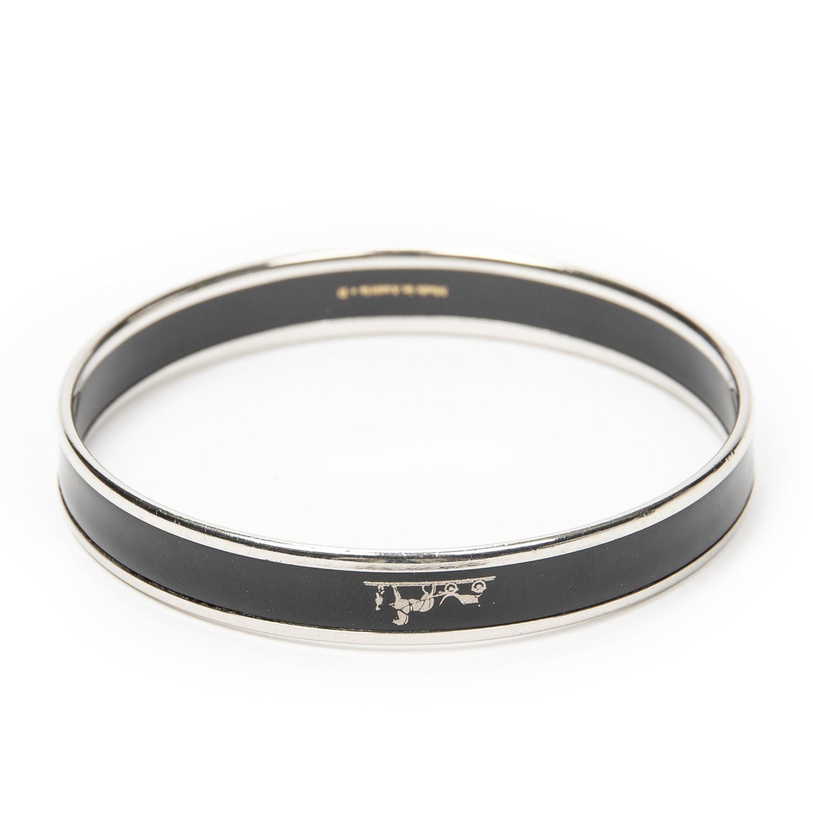 Hermes Enamel Bangle Black Silver Plating Bracelet — view 3