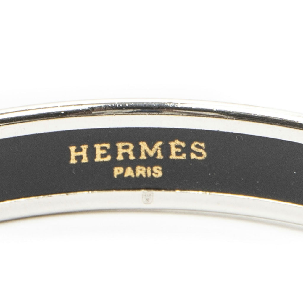 Hermes Enamel Bangle Black Silver Plating Bracelet — view 4