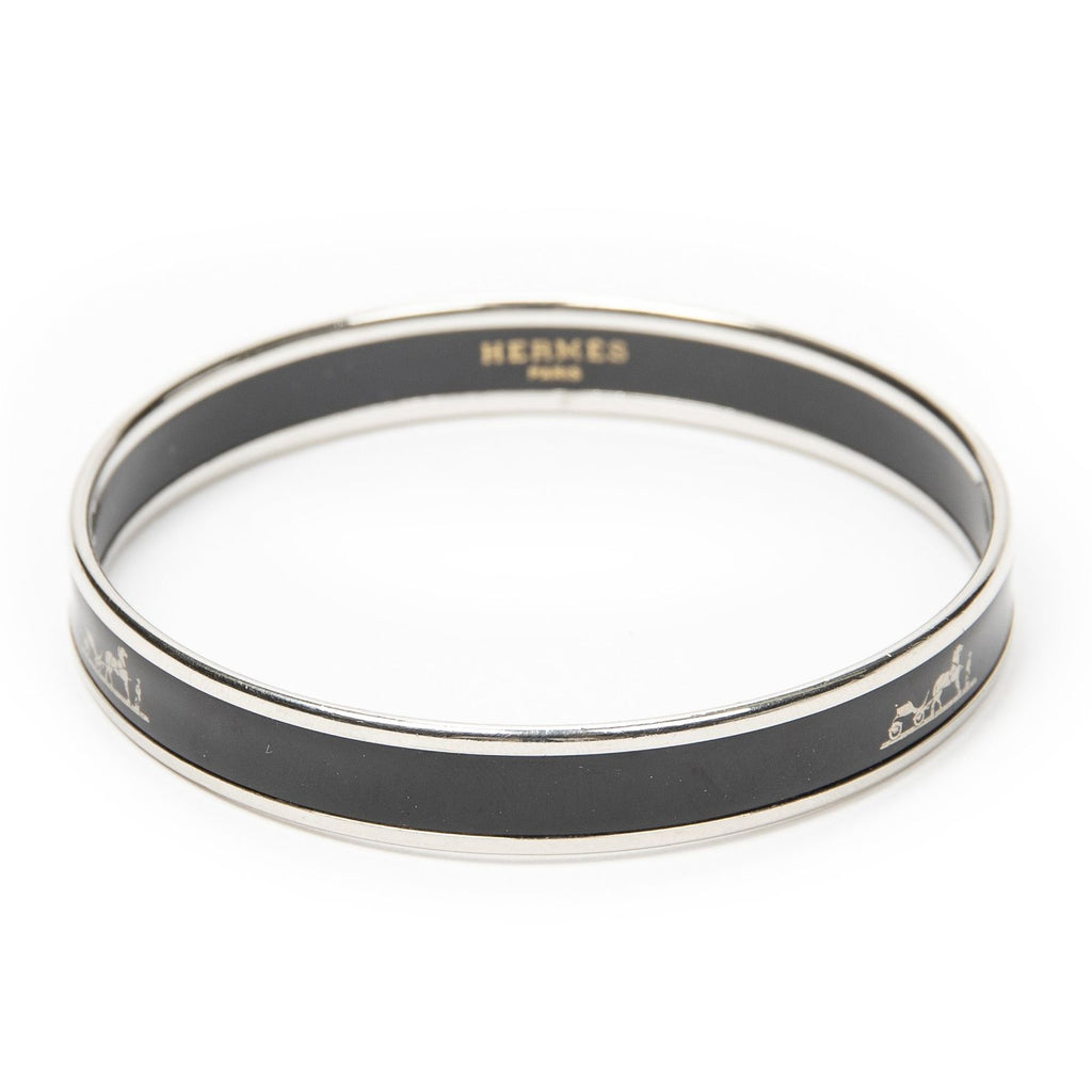 Hermes Enamel Bangle Black Silver Plating Bracelet — view 2