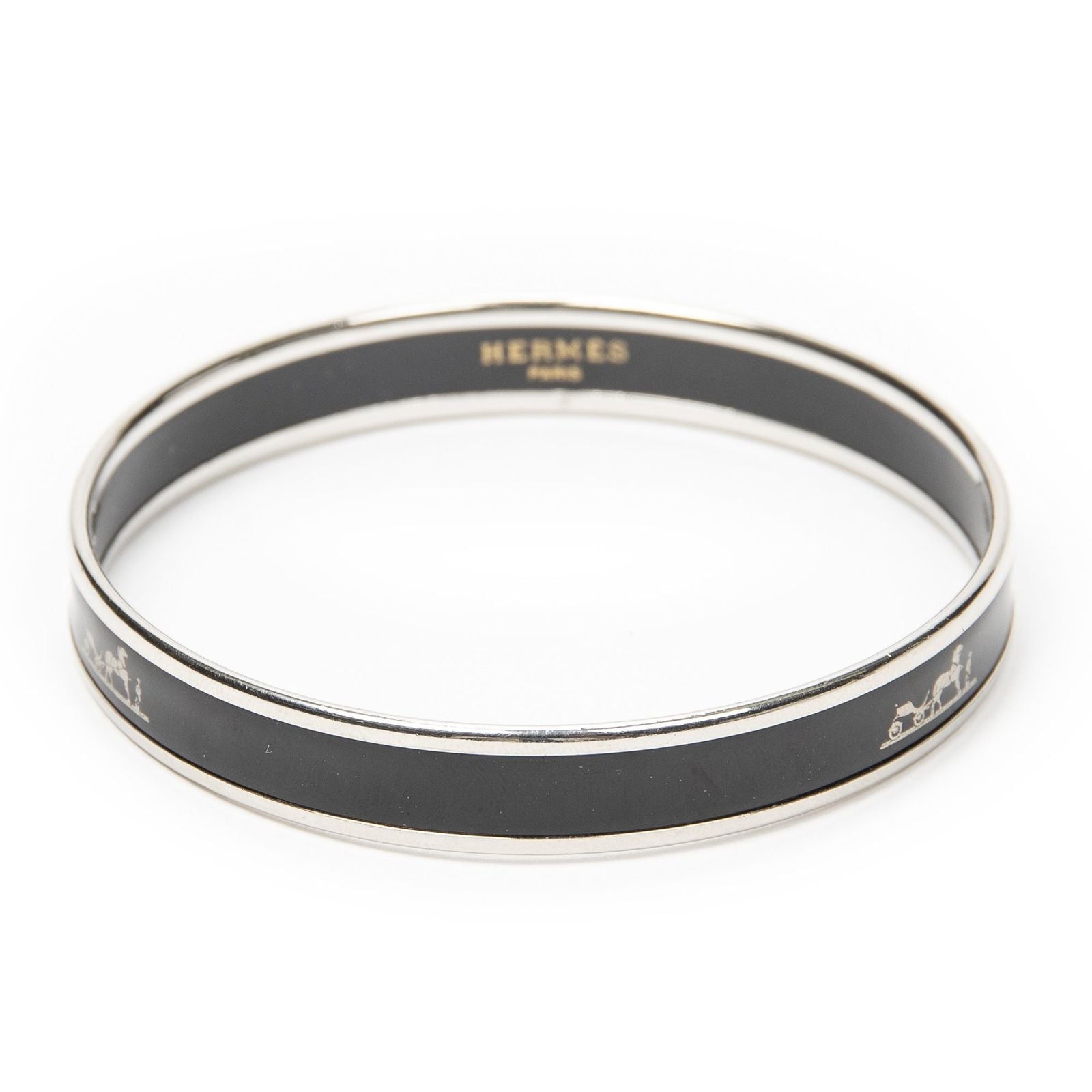 Hermes Enamel Bangle Black Silver Plating Bracelet — view 2