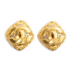 Chanel CC Diamond Clip on Earrings Gold Plated