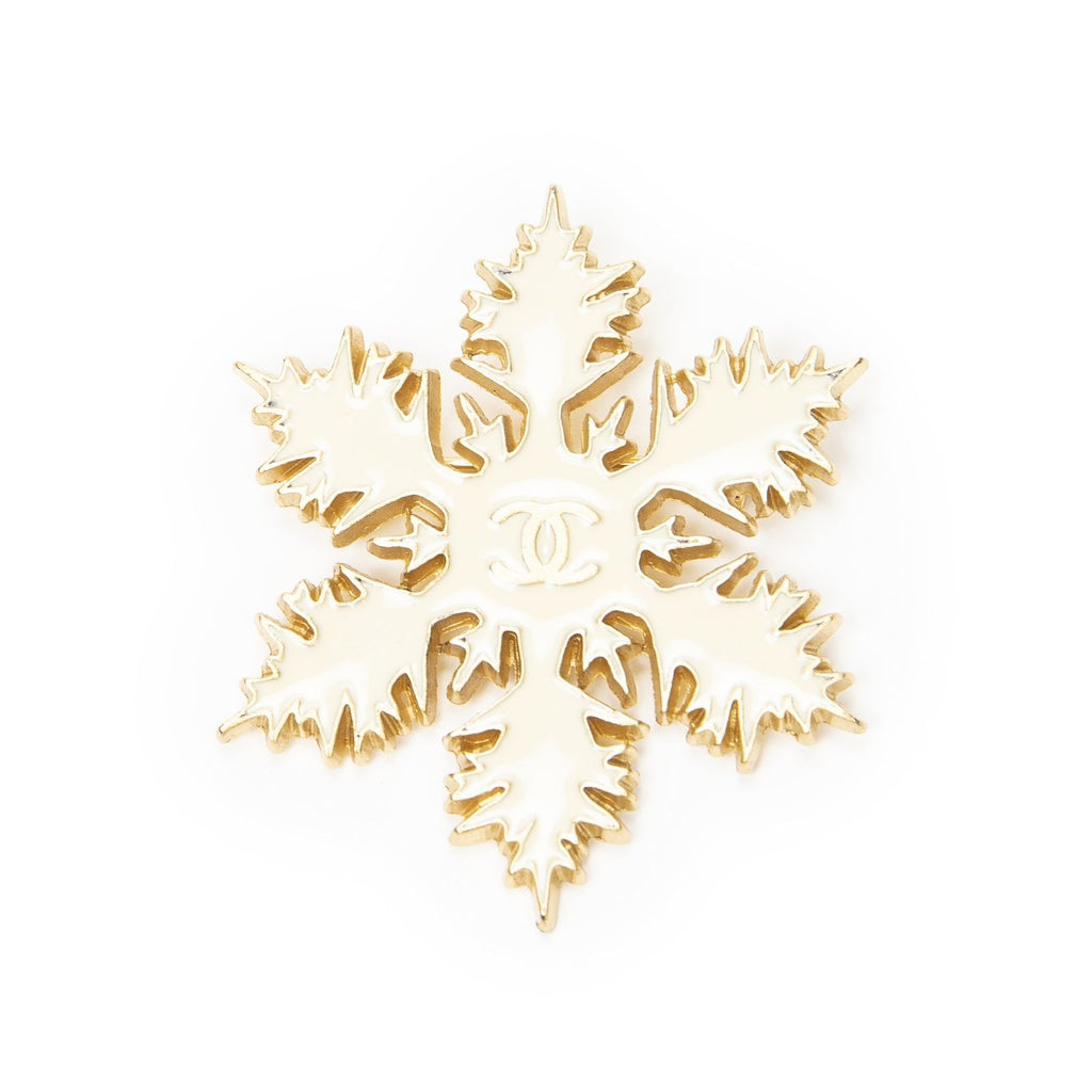 Chanel CC Snowflake Brooch White
