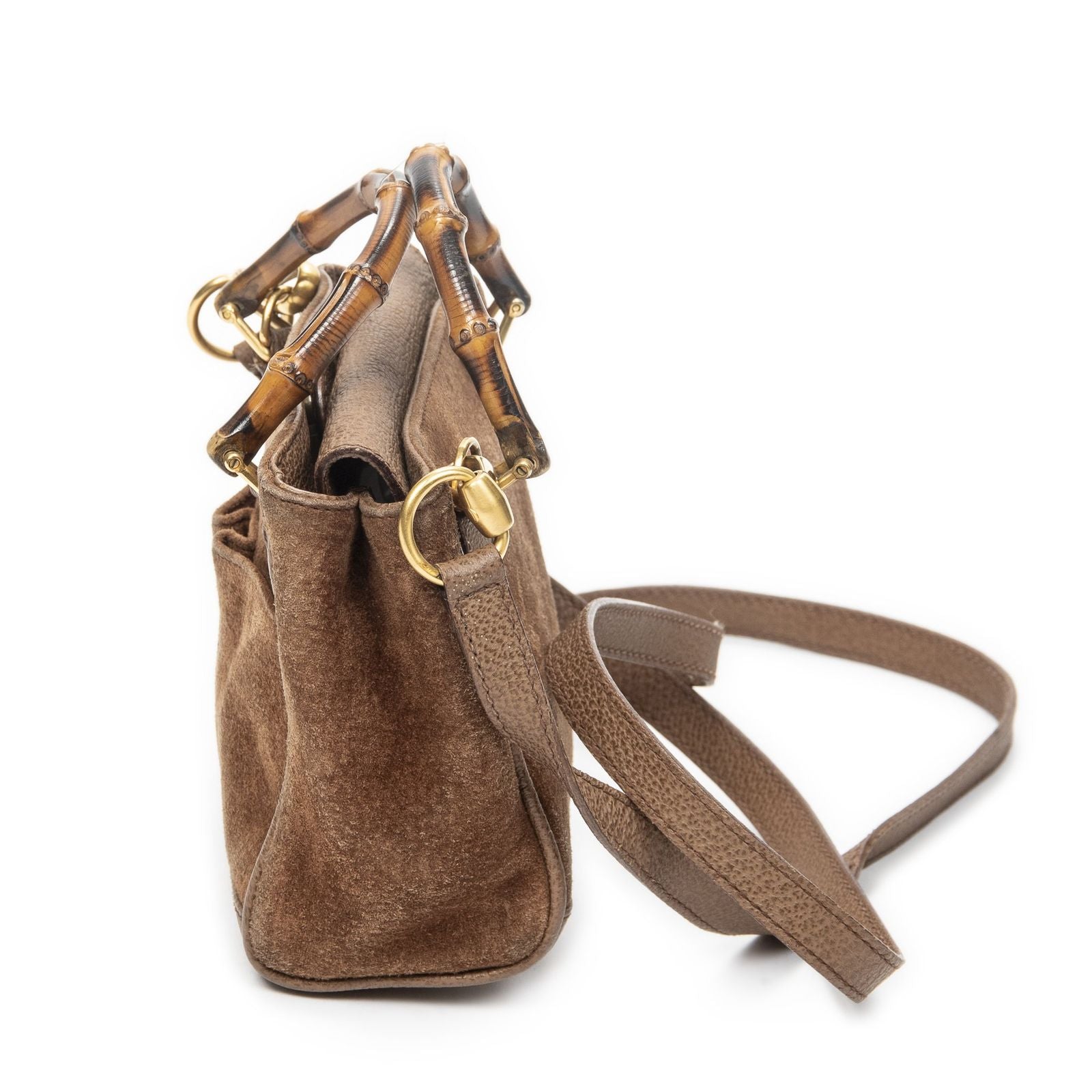 Gucci Vintage Mini Bamboo Top Handle Tote Brown Suede Leather — view 3