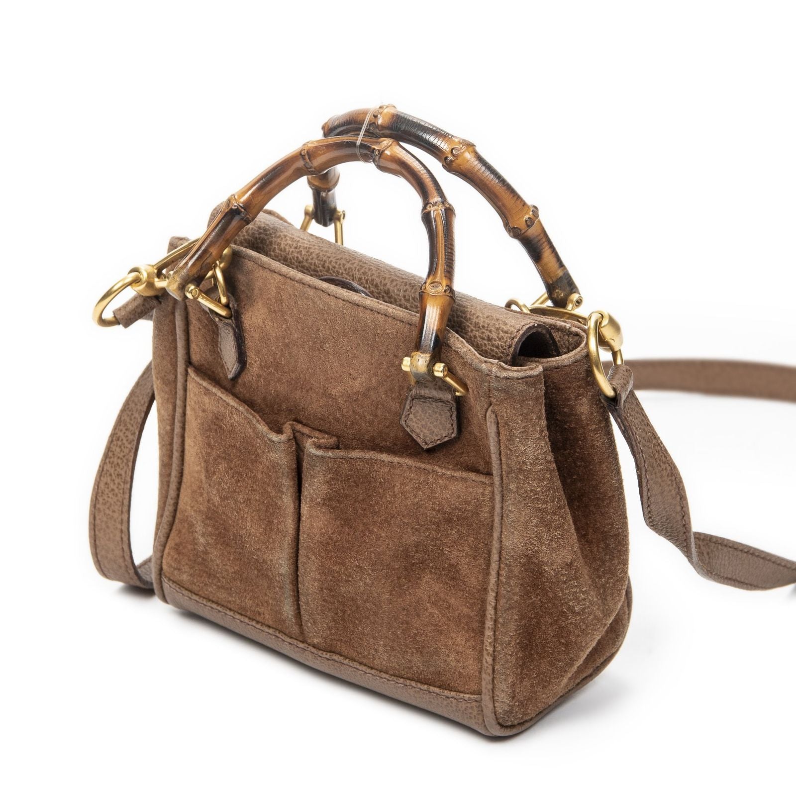 Gucci Vintage Mini Bamboo Top Handle Tote Brown Suede Leather — view 2