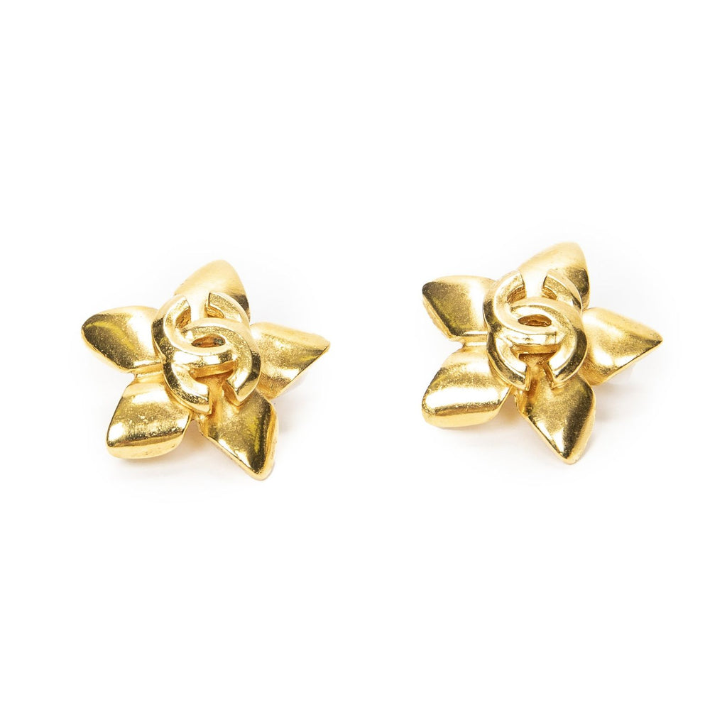 Chanel CC Logo Square Clip Type Earrings Gold Plated