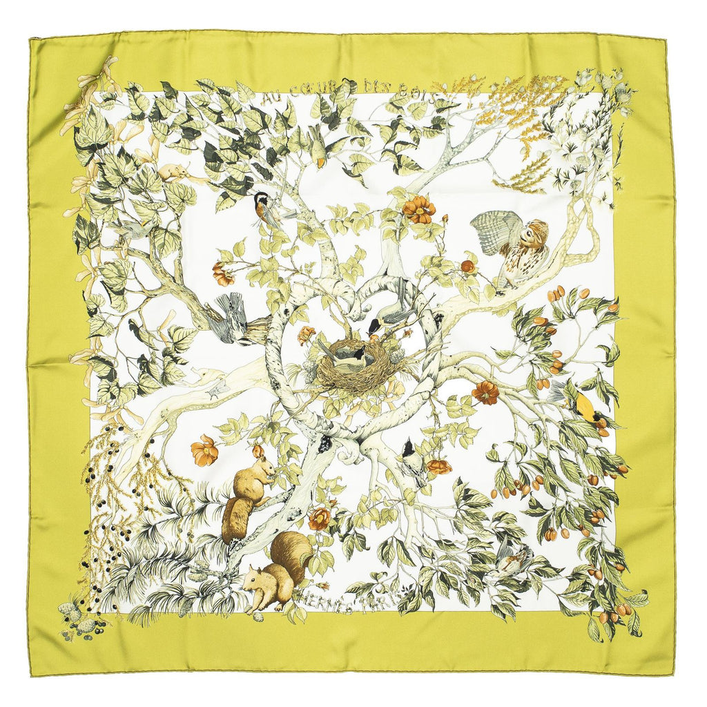 Hermes Scarf Green White Brown 100% Twillsilk — view 2