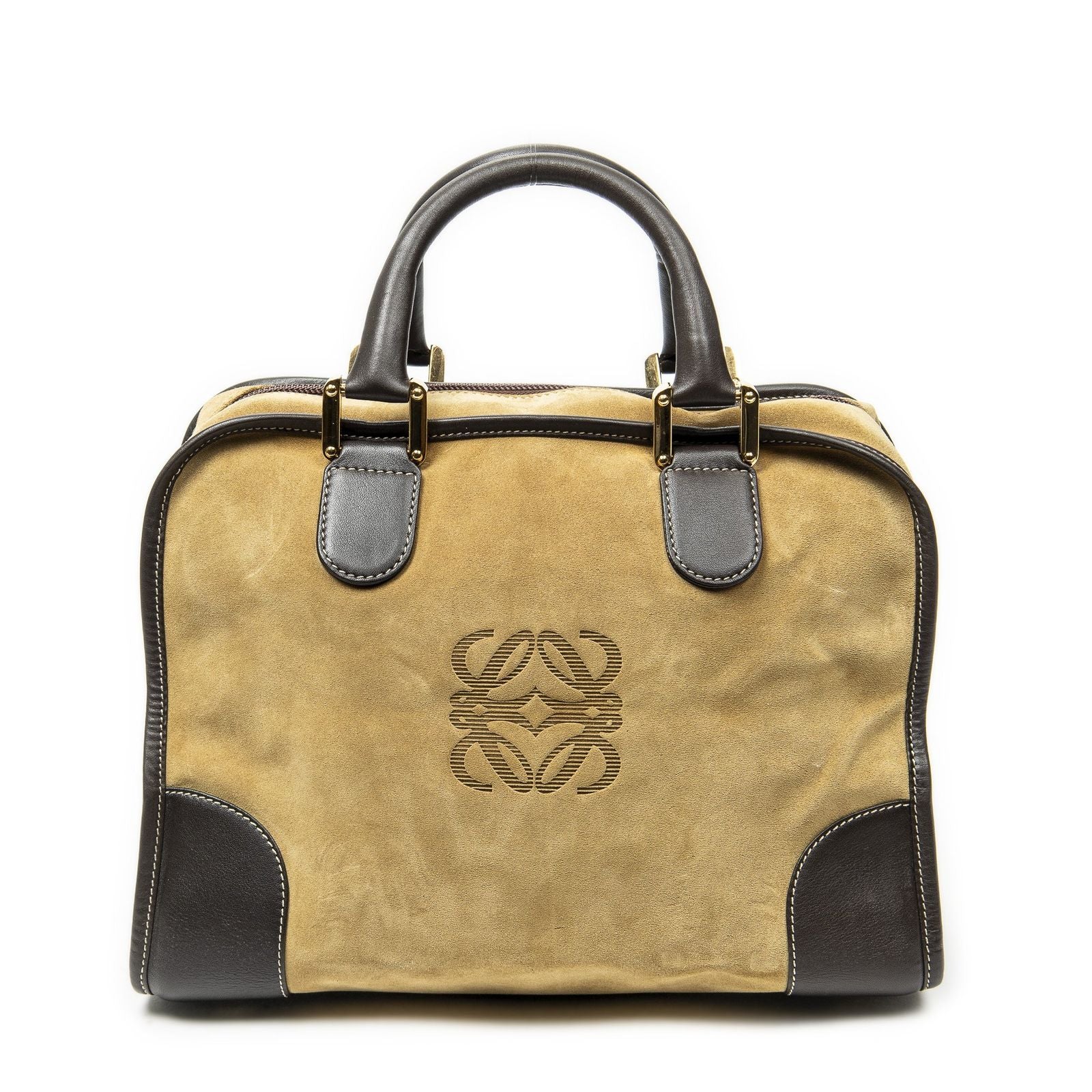 Loewe Vintage Beige Brown Suede Leather Handbag