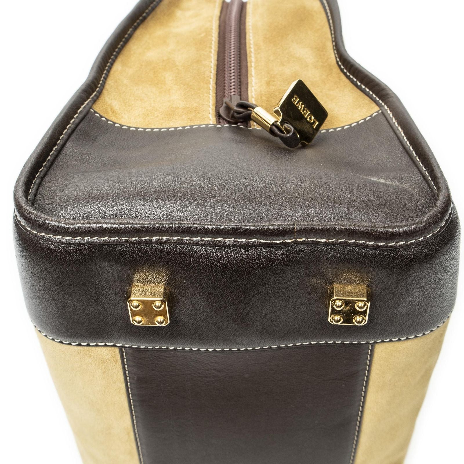 Loewe Vintage Beige Brown Suede Leather Handbag — view 8