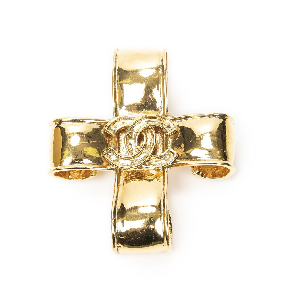 Chanel CC Cross Brooch Gold Plated