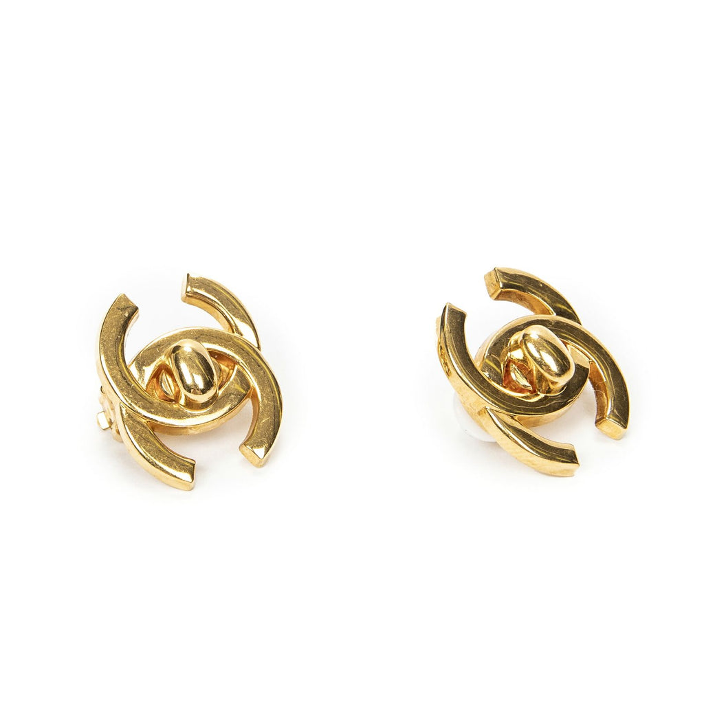 Chanel CC Turnlock Clip on Earrings Gold Plated