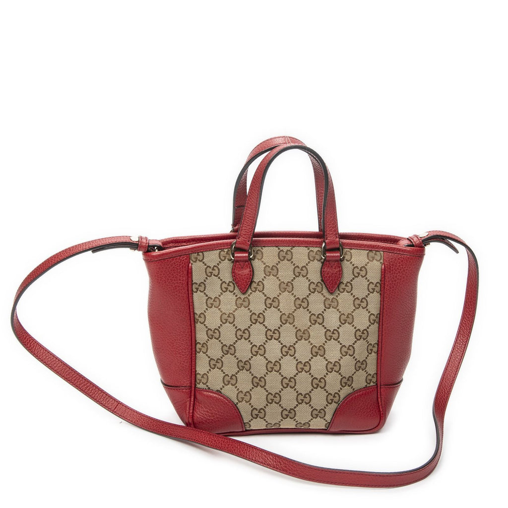 Gucci Small Bree Tote Red Beige GG Canvas — view 5