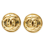 Chanel CC Logo Round Clip Type Earrings Gold Plated