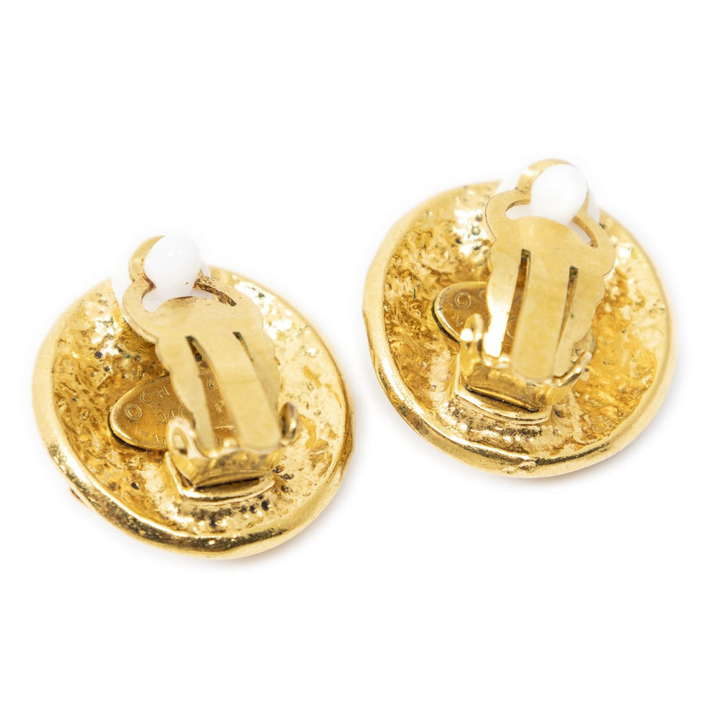 Chanel CC Logo Round Clip Type Earrings Gold Plated — view 2