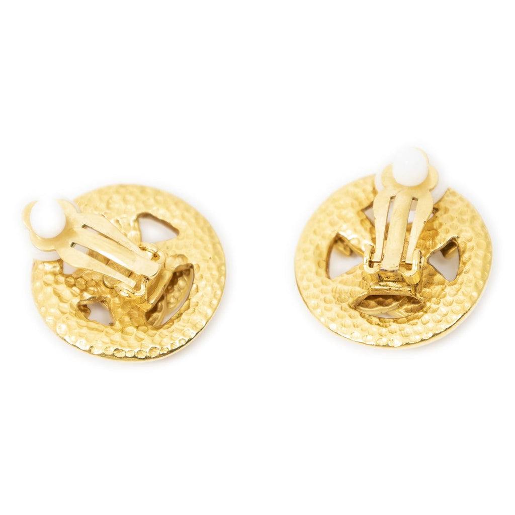 Chanel CC Logo Round Clip Type Earrings Gold Plated — view 2