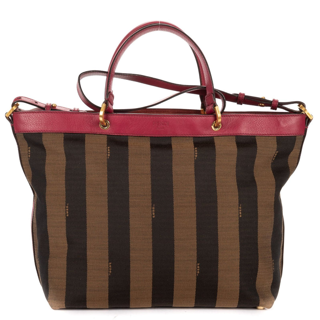 Fendi Medium Pequin Zip Tote Brown Calfskin With Striped Canvas — view 5