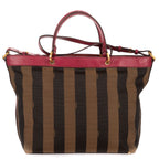 Fendi Medium Pequin Zip Tote Brown Calfskin With Striped Canvas — view 5