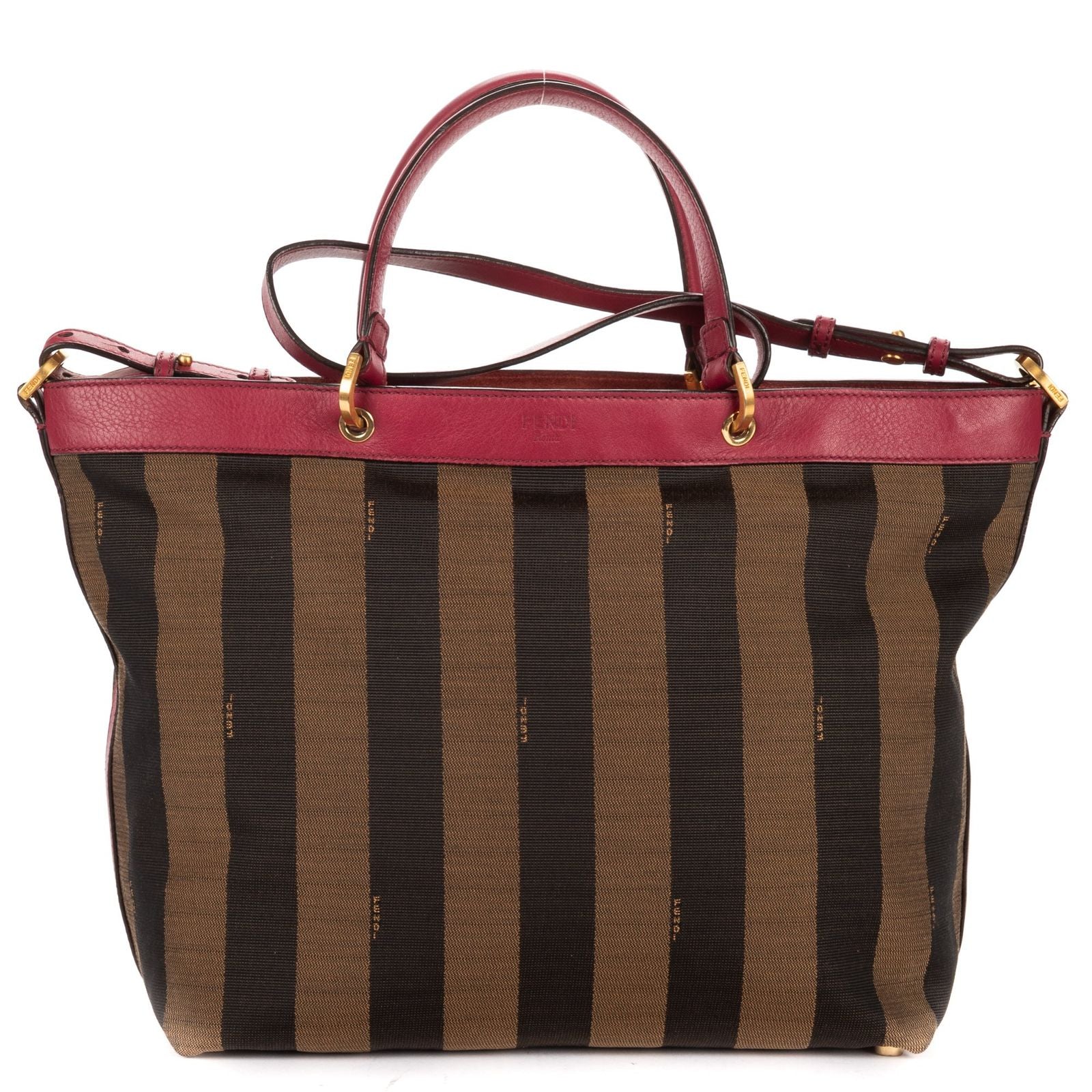 Fendi Medium Pequin Zip Tote Brown Calfskin With Striped Canvas — view 5