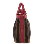 Fendi Medium Pequin Zip Tote Brown Calfskin With Striped Canvas — view 3