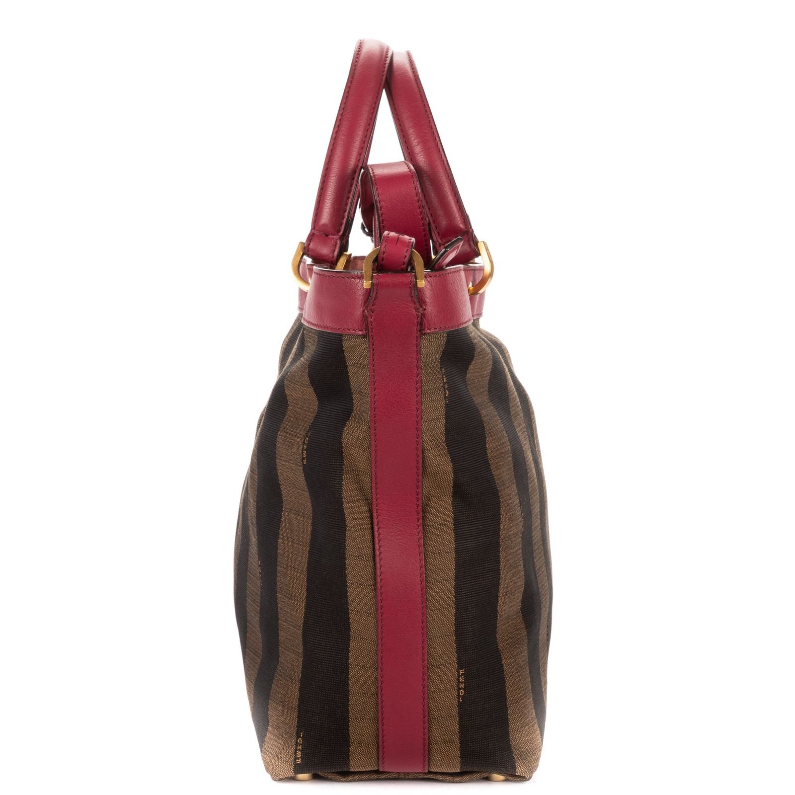 Fendi Medium Pequin Zip Tote Brown Calfskin With Striped Canvas — view 3