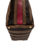 Fendi Medium Pequin Zip Tote Brown Calfskin With Striped Canvas — view 8
