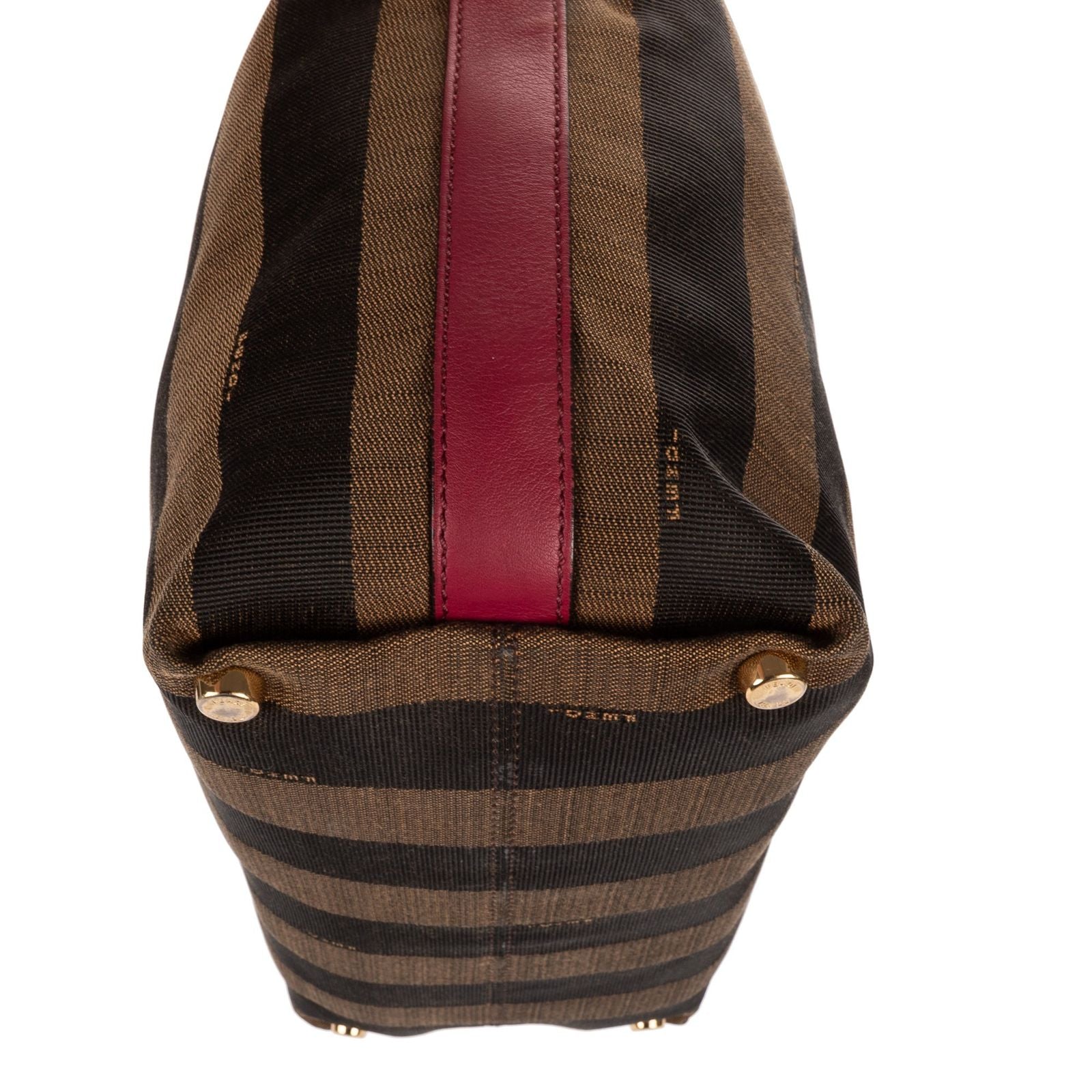 Fendi Medium Pequin Zip Tote Brown Calfskin With Striped Canvas — view 8