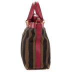 Fendi Medium Pequin Zip Tote Brown Calfskin With Striped Canvas — view 4
