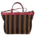 Fendi Medium Pequin Zip Tote Brown Calfskin With Striped Canvas