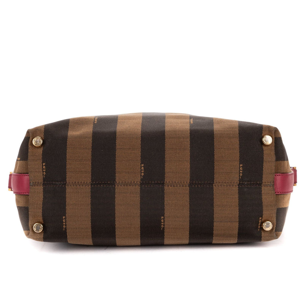 Fendi Medium Pequin Zip Tote Brown Calfskin With Striped Canvas — view 6