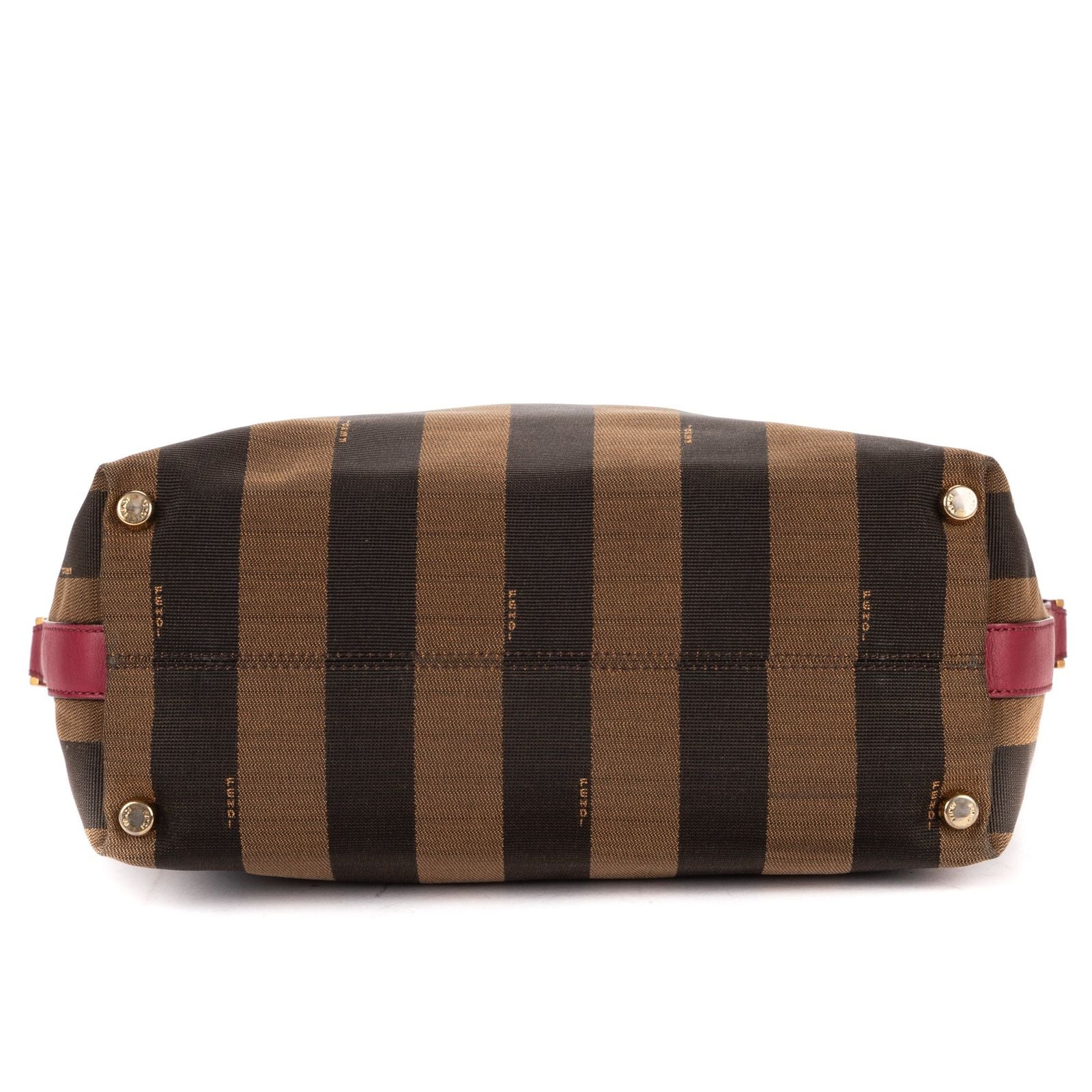 Fendi Medium Pequin Zip Tote Brown Calfskin With Striped Canvas — view 6