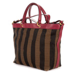 Fendi Medium Pequin Zip Tote Brown Calfskin With Striped Canvas — view 2