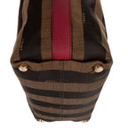 Fendi Medium Pequin Zip Tote Brown Calfskin With Striped Canvas — view 7