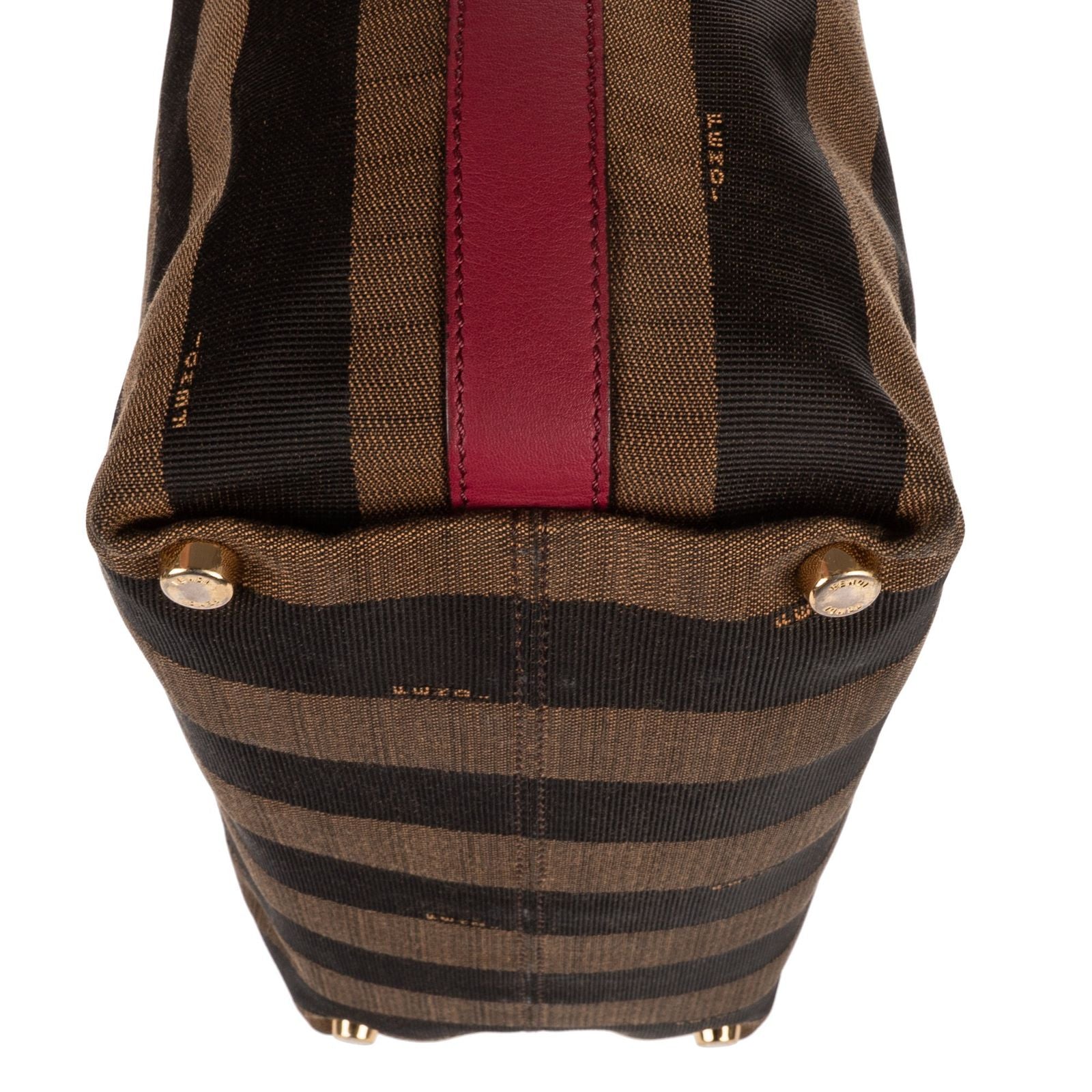Fendi Medium Pequin Zip Tote Brown Calfskin With Striped Canvas — view 7